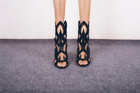 azmodo 2018 flame hollow stiletto women's sandals high heels catwalk fashion shoes