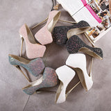 azmodo  Sexy Round Toe Sequin Platform Stiletto Heels