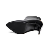 azmodo Platform Plain Pointed Toe Black Ankle Boots