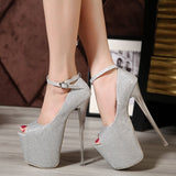 azmodo Sequin Platform Banquet Peep Toe Stiletto Heels