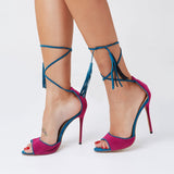 Open Toe Fringe Lace Up Sandals