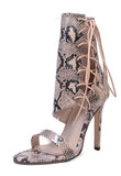 Roman Sandals Women Pumps European New Style snakeskin Booties Ladies Sexy Hollow Cross Lace Up Rivets Stiletto High Heels Shoes Woman