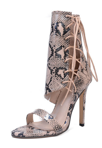Roman Sandals Women Pumps European New Style snakeskin Booties Ladies Sexy Hollow Cross Lace Up Rivets Stiletto High Heels Shoes Woman