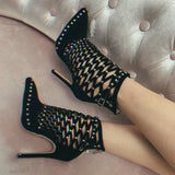 AZMODO Sexy Black Rivet Side Zipper Pointed Toe Stiletto Heels