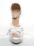 Elegant White PU Peep Toe Ankle Strap High Heel Shoes
