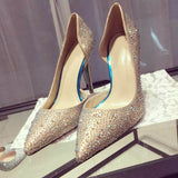 Rhinestone Pointed-toe Gold Stiletto Heels