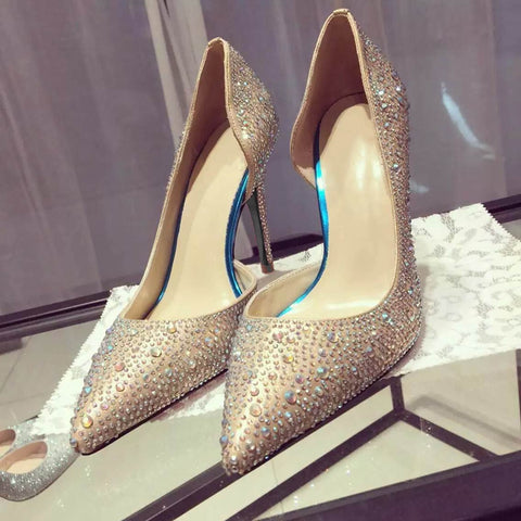 Rhinestone Pointed-toe Gold Stiletto Heels