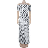 Women Off Shoulder Polka Dot Maxi Dress Ruched Bodycon Side Split Long Dress Elegant Evening Party Wedding Guest Formal Dresses