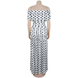 Women Off Shoulder Polka Dot Maxi Dress Ruched Bodycon Side Split Long Dress Elegant Evening Party Wedding Guest Formal Dresses