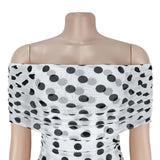 Women Off Shoulder Polka Dot Maxi Dress Ruched Bodycon Side Split Long Dress Elegant Evening Party Wedding Guest Formal Dresses
