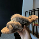 Faux Fur Design Women Home Slippers Solid Color Open Toe House Indoor Winter Flat Non-slip Leisure Interior Female Shoes