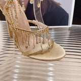Gold Fringe Chain Stiletto Sandals