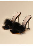 AZMODO White Feather Open Toe Clear Heel Sandals