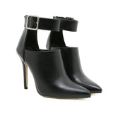 Black Pointed Toe Stiletto Ankle Boots with Buckle