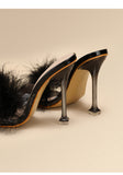 AZMODO White Feather Open Toe Clear Heel Sandals