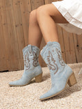 AZMODO Denim Cowboy Boots – Pointed Toe Block Heel