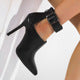 Black Pointed Toe Stiletto Ankle Boots with Buckle