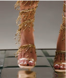 Gold Fringe Chain Stiletto Sandals