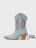AZMODO Denim Cowboy Boots – Pointed Toe Block Heel