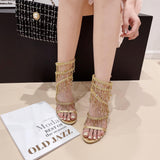 Gold Fringe Chain Stiletto Sandals