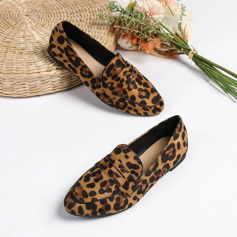 Leopard Print Penny Loafers – Women's Slip-On Flat Shoes