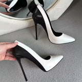 AZMODO Black & White Two-Tone Pointed Toe Stiletto Pumps