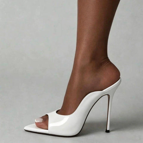 Glossy White Peep-Toe Stiletto Heel
