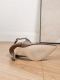 Chocolate Brown Croc-Pattern Stiletto Heels