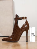 Chocolate Brown Croc-Pattern Stiletto Heels