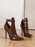 Chocolate Brown Croc-Pattern Stiletto Heels