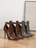 Chocolate Brown Croc-Pattern Stiletto Heels