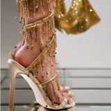 Gold Fringe Chain Stiletto Sandals