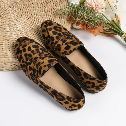Leopard Print Penny Loafers – Women's Slip-On Flat Shoes