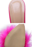 Yellow Fluffy Feather Mule Heels for Women Clear Stiletto Pointed Toe Slip‑On Party High Heels