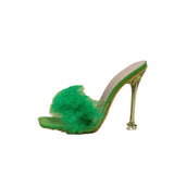 AZMODO White Feather Open Toe Clear Heel Sandals