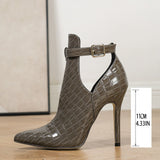 Chocolate Brown Croc-Pattern Stiletto Heels