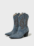 AZMODO Denim Cowboy Boots – Pointed Toe Block Heel