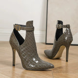 Chocolate Brown Croc-Pattern Stiletto Heels