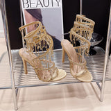 Gold Fringe Chain Stiletto Sandals