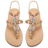 Women Glitter Rhinestones Chains Flat Bling Gladiator Sandals Gold (Plus Size Available)