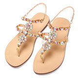 Women Glitter Rhinestones Chains Flat Bling Gladiator Sandals Gold (Plus Size Available)