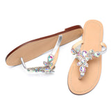 Women Silver Jeweled Hand Crafted Crystal Flip Flops Rhinestones Flats Sandals