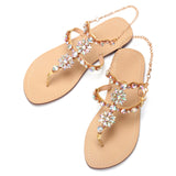 Women Glitter Rhinestones Chains Flat Bling Gladiator Sandals Gold (Plus Size Available)