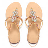 Women Glitter Rhinestones Chains Flat Bling Gladiator Sandals Gold (Plus Size Available)