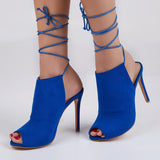 azmodo Blue Lace Up Peep Toe Sandals