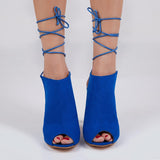 azmodo Blue Lace Up Peep Toe Sandals