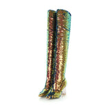 azmodo Pointed Toe Glitter Thigh High Glitter Boots