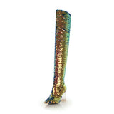 azmodo Pointed Toe Glitter Thigh High Glitter Boots