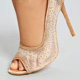 Line-Style Buckle Banquet Rhinestone Peep-toe Stiletto Heels T13