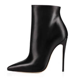 Women Black Ankle Boot Stiletto Heel 120 MM Closed Pointed Toe Stilettos Autumn Dress Booties Shoes